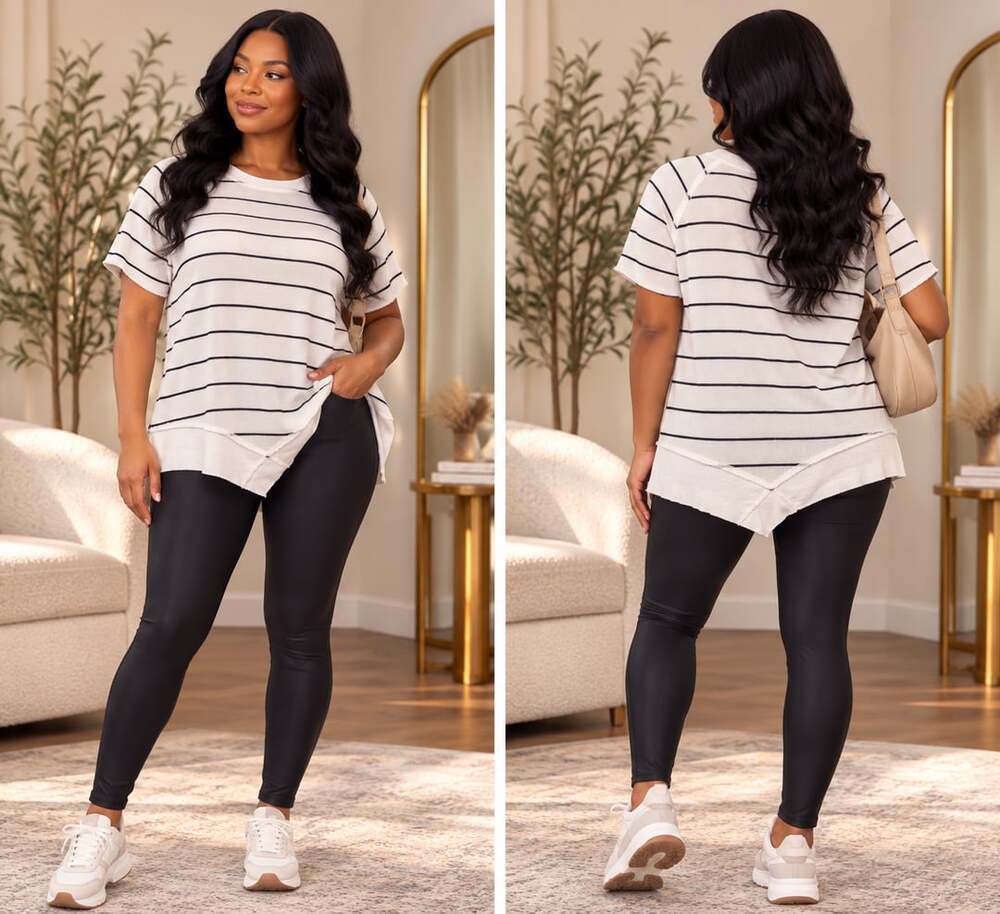 Coastal Preppy Striped Waffle Knit Top Relaxed Tunic Calvin Klein